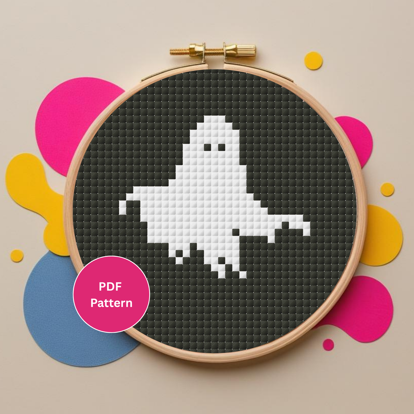 Glow-in-the-Dark Ghost Cross Stitch Pattern – Mini 3x3" PDF