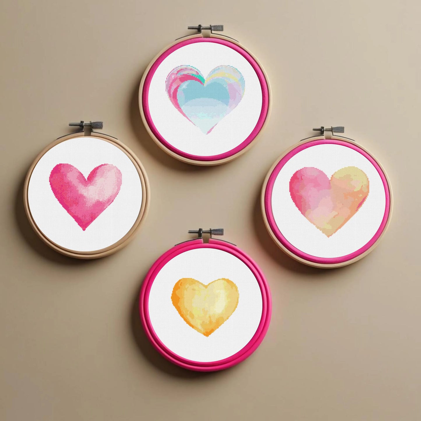 Watercolor Heart Cross Stitch Pattern Bundle