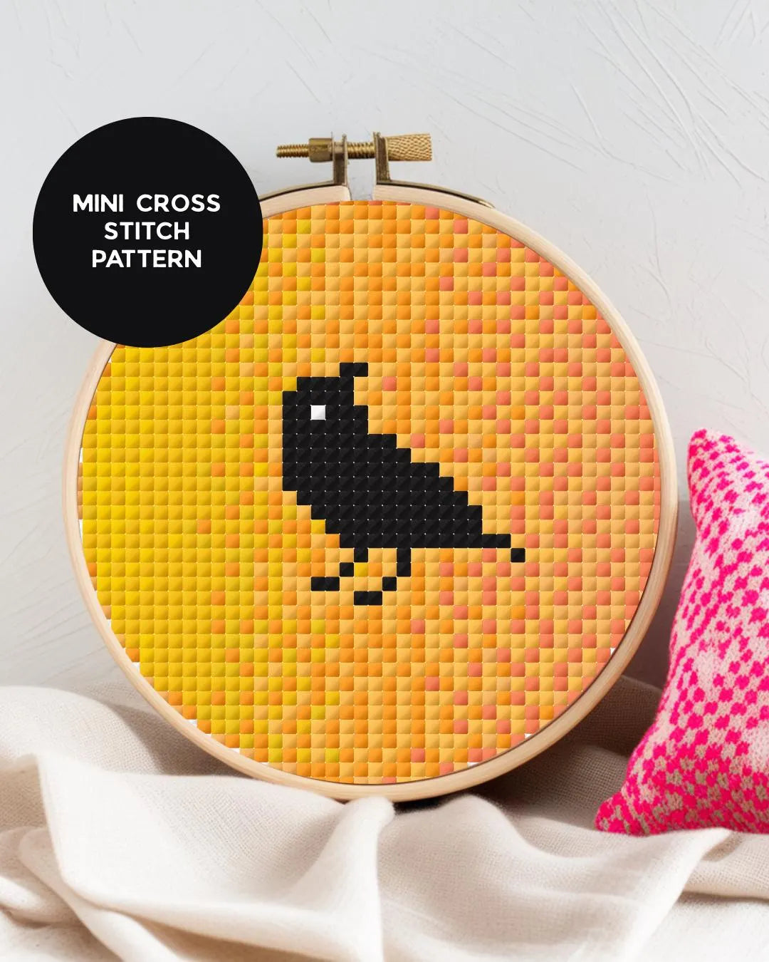 Ombre Mini Crow Cross Stitch Pattern – Halloween Instant PDF