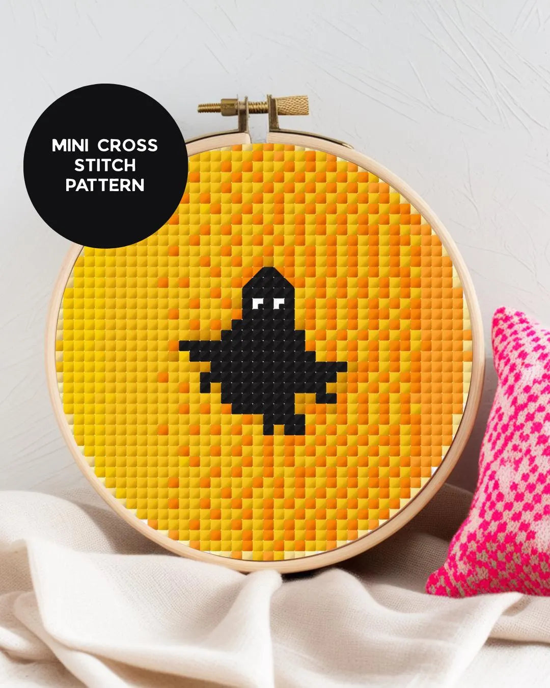 Mini Ghost Cross Stitch Pattern – 3x3 Spooky Silhouette PDF Download