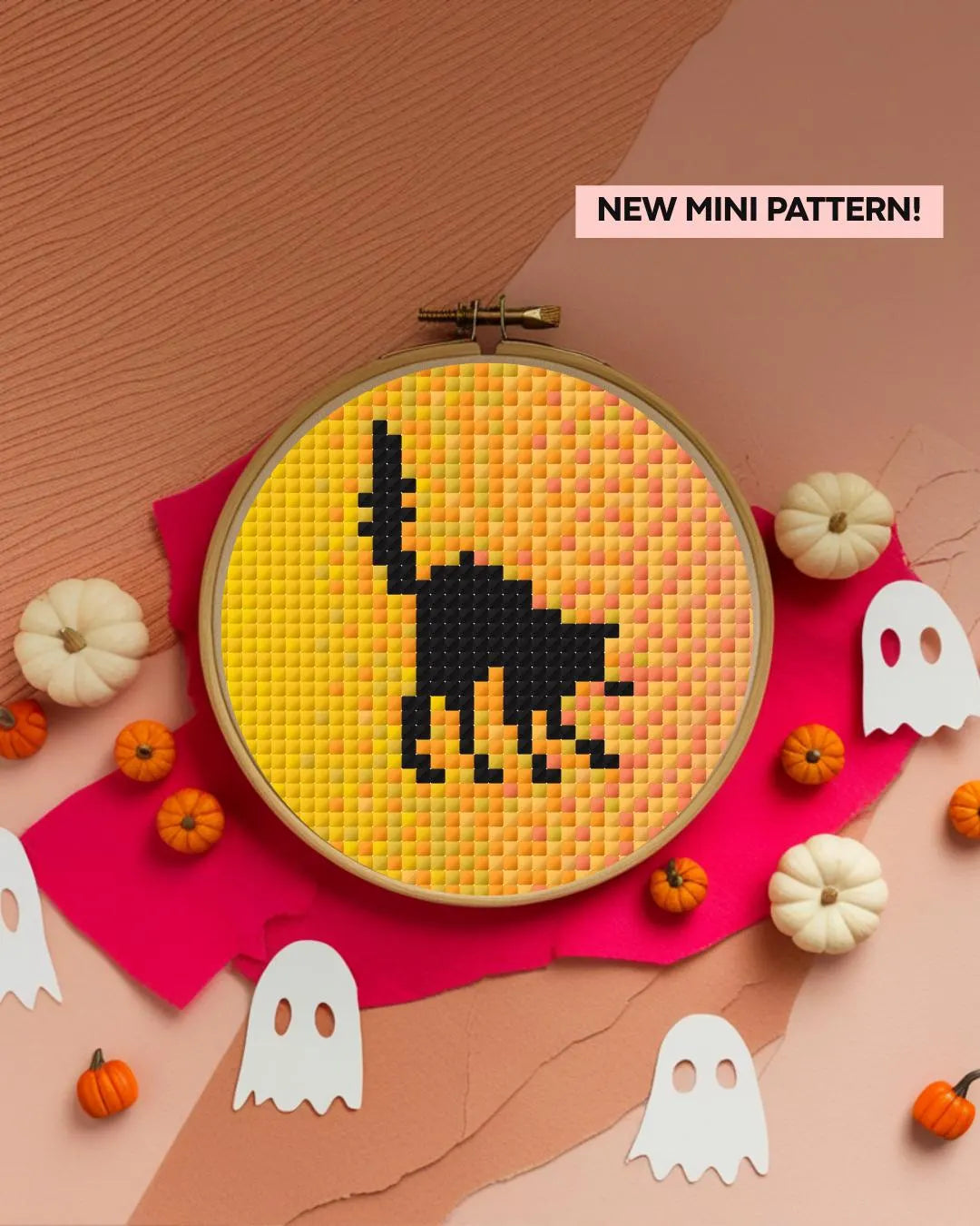 Mini Black Cat Cross Stitch Pattern – Beginner Halloween Silhouette PDF