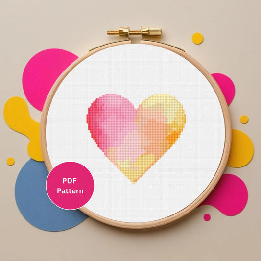 Watercolor Heart Cross Stitch Pattern Bundle