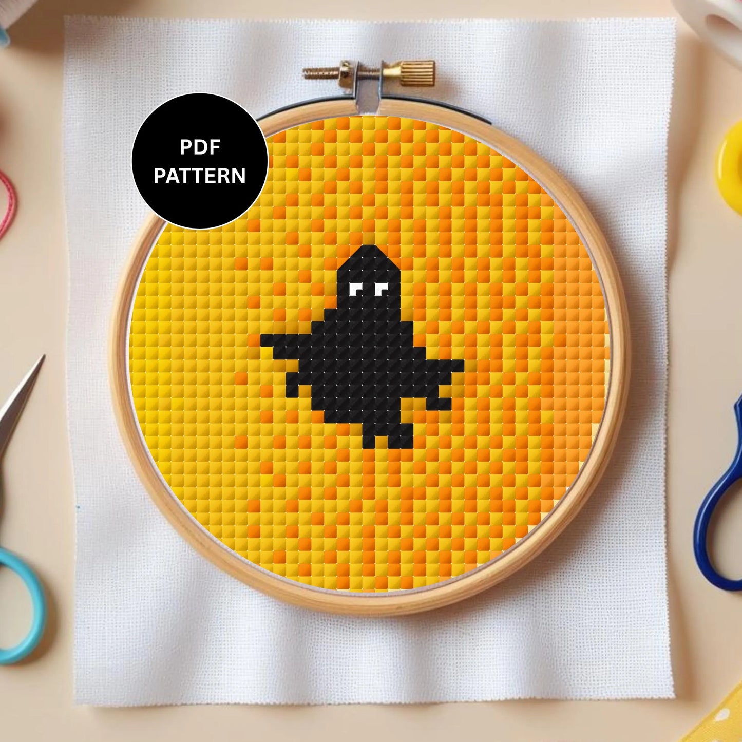 Mini Ghost Cross Stitch Pattern – 3x3 Spooky Silhouette PDF Download