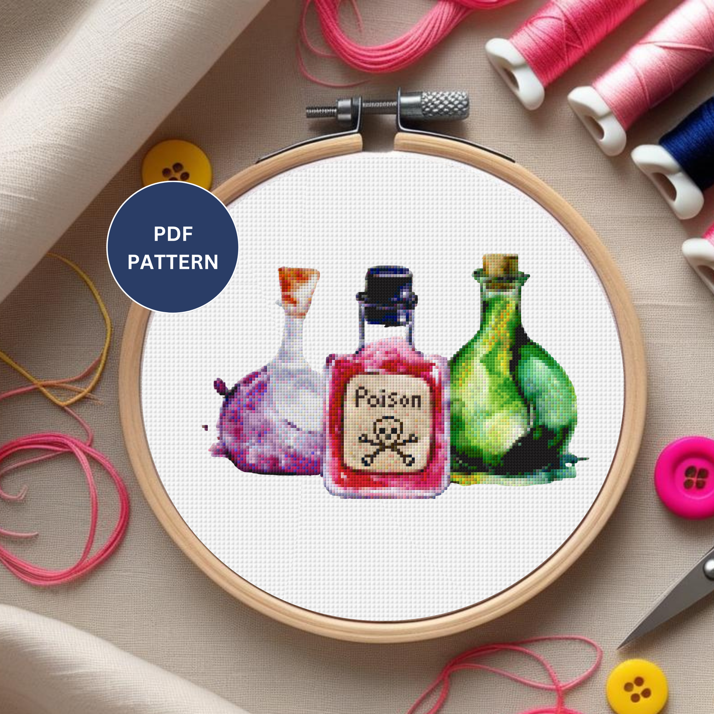 Halloween Potion Bottles Cross Stitch Pattern
