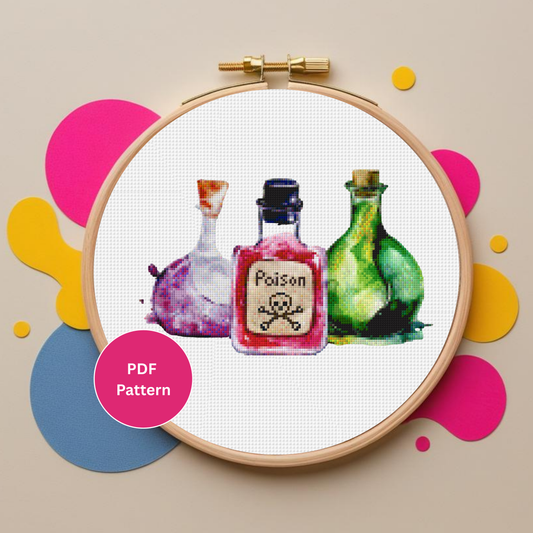 Halloween Potion Bottles Cross Stitch Pattern
