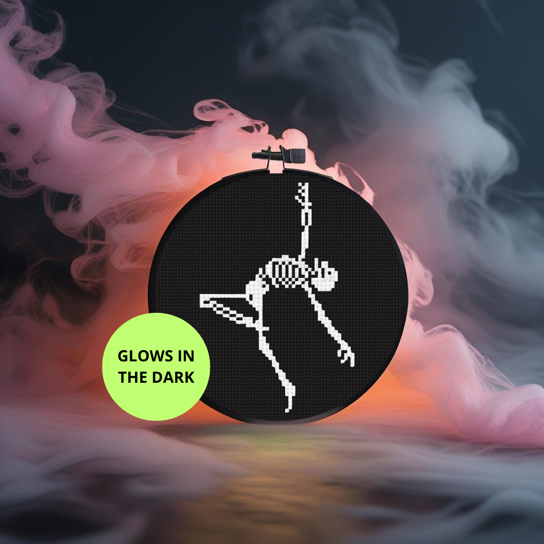 Glow-in-the-Dark Dancing Skeleton Cross Stitch Pattern