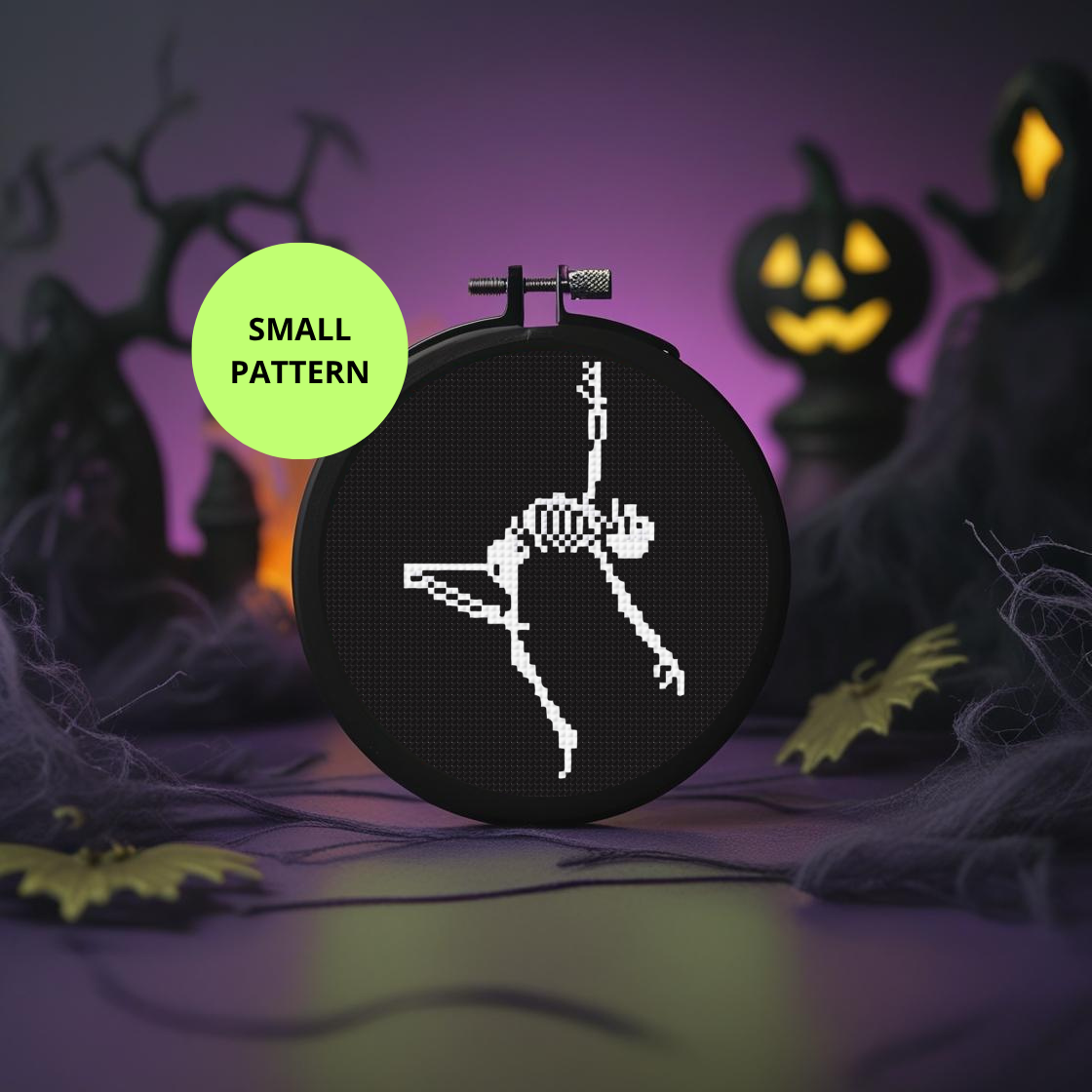 Glow-in-the-Dark Dancing Skeleton Cross Stitch Pattern