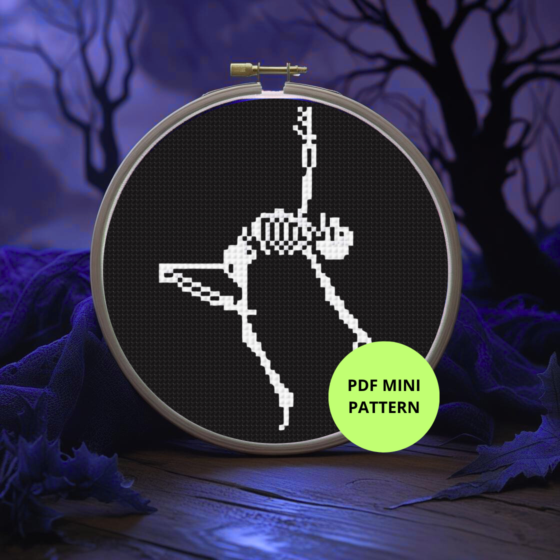 Glow-in-the-Dark Dancing Skeleton Cross Stitch Pattern
