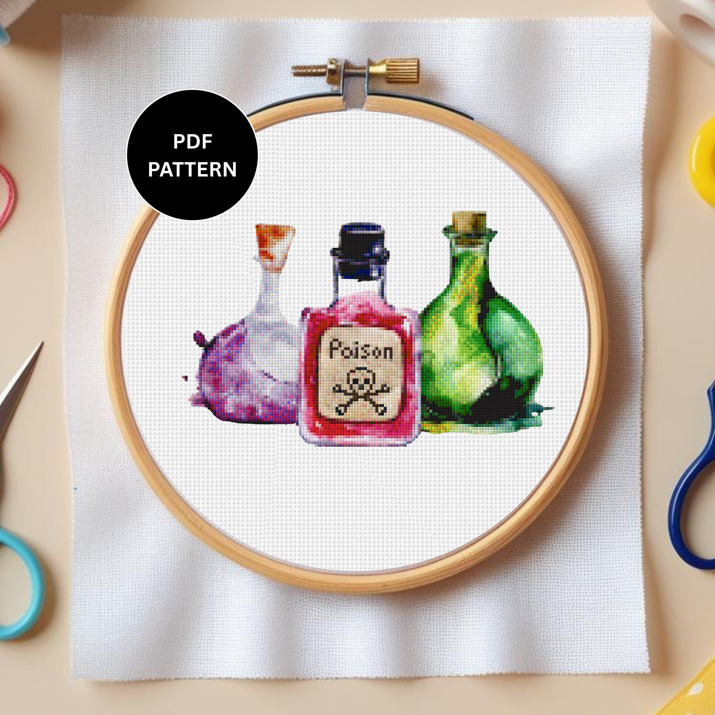Halloween Potion Bottles Cross Stitch Pattern