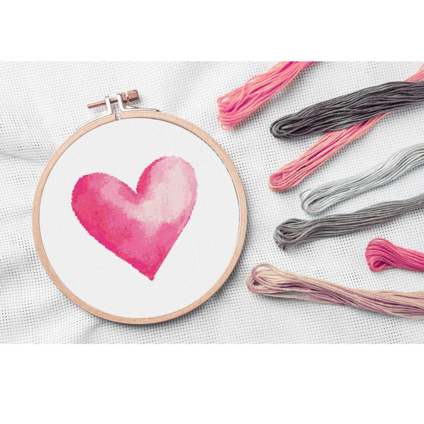 Pink Watercolor Heart Cross Stitch