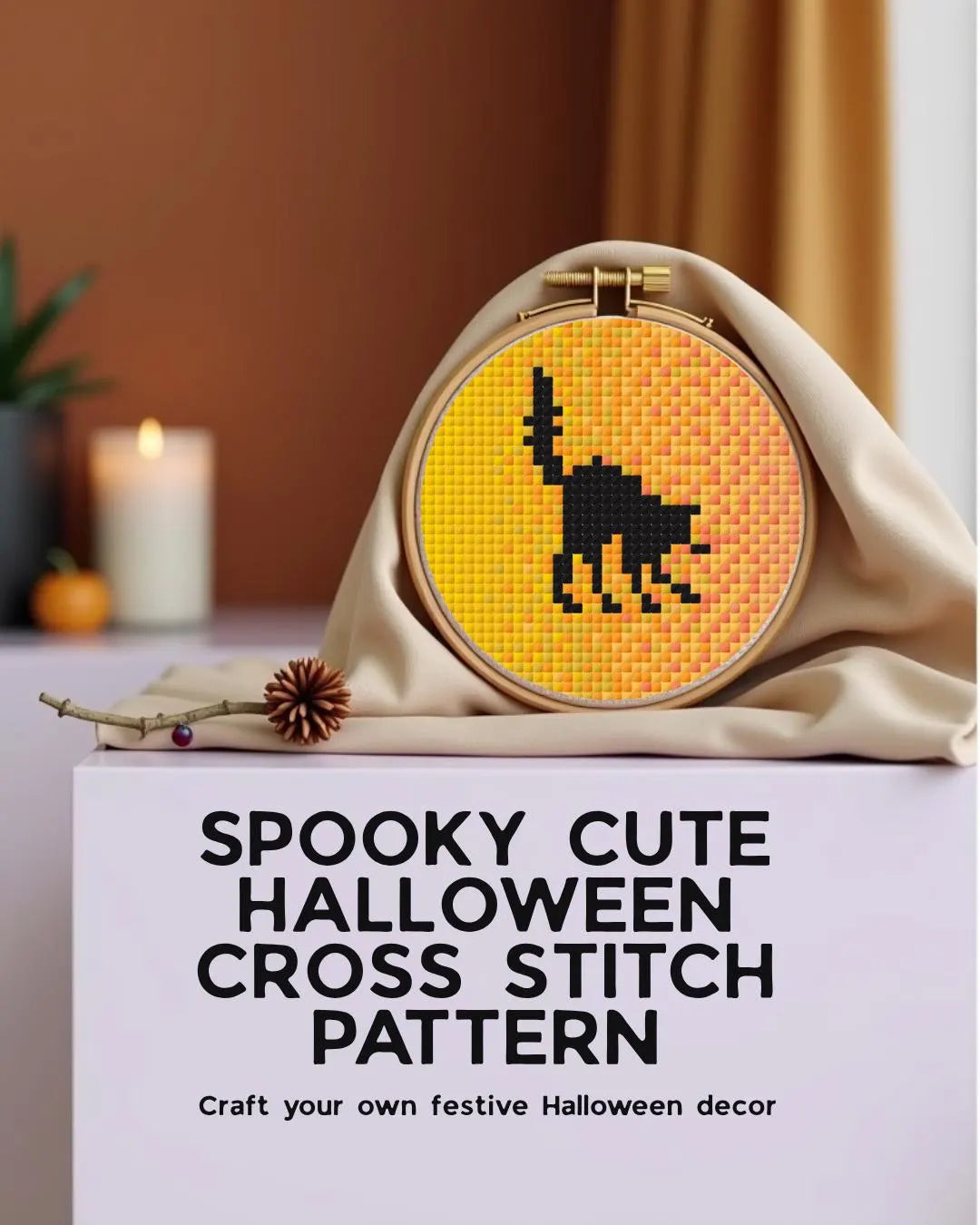 Mini Black Cat Cross Stitch Pattern – Beginner Halloween Silhouette PDF