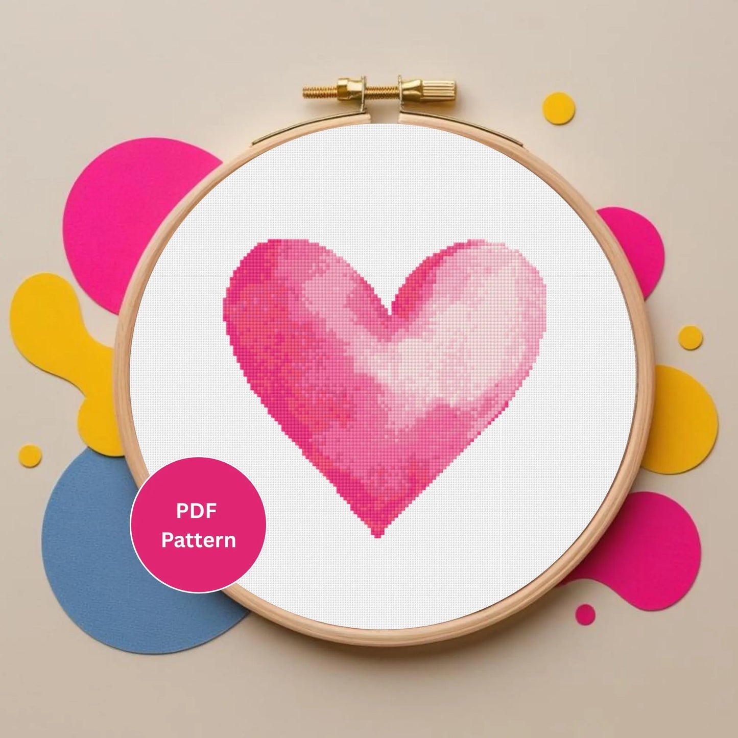 Pink Watercolor Heart Cross Stitch
