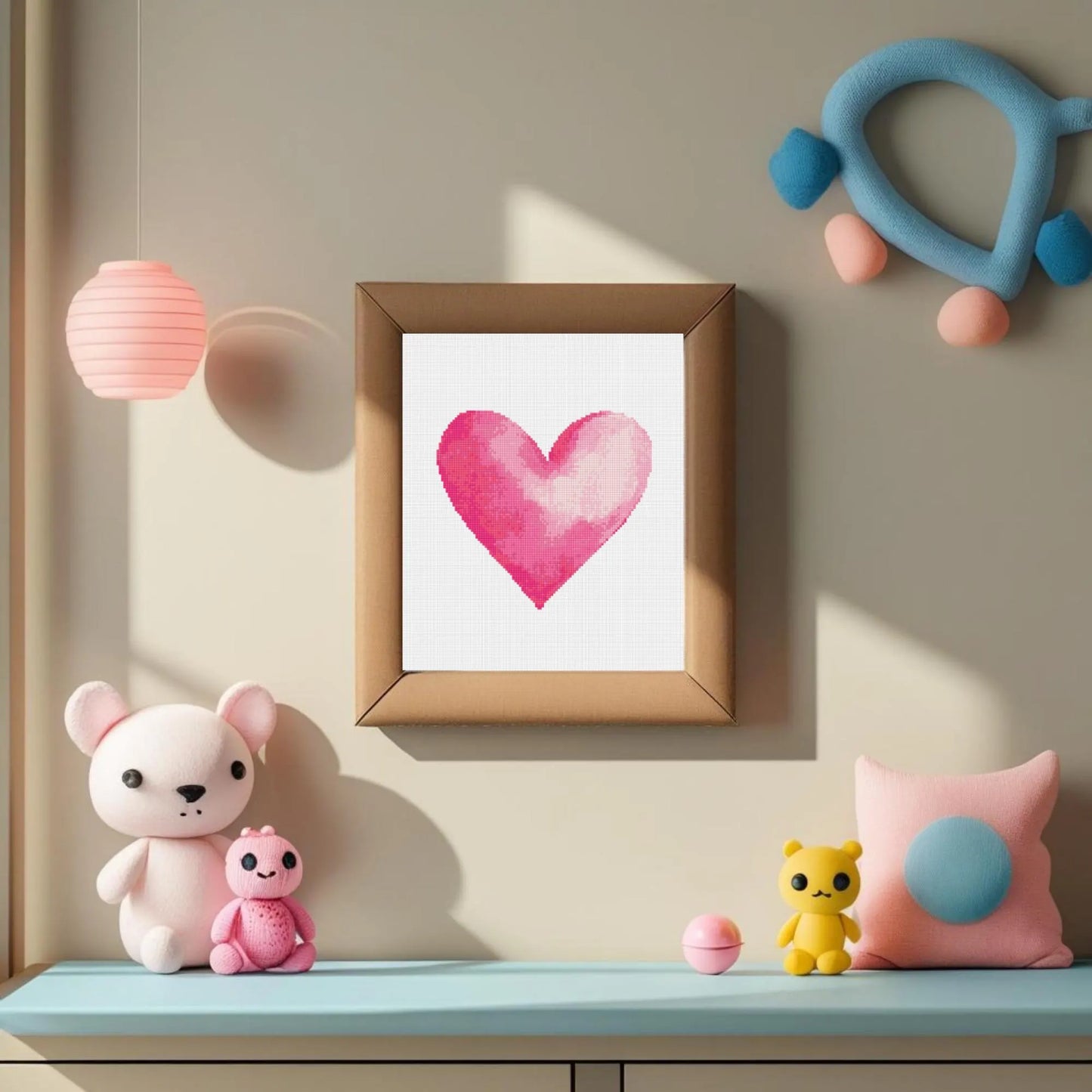 Pink Watercolor Heart Cross Stitch