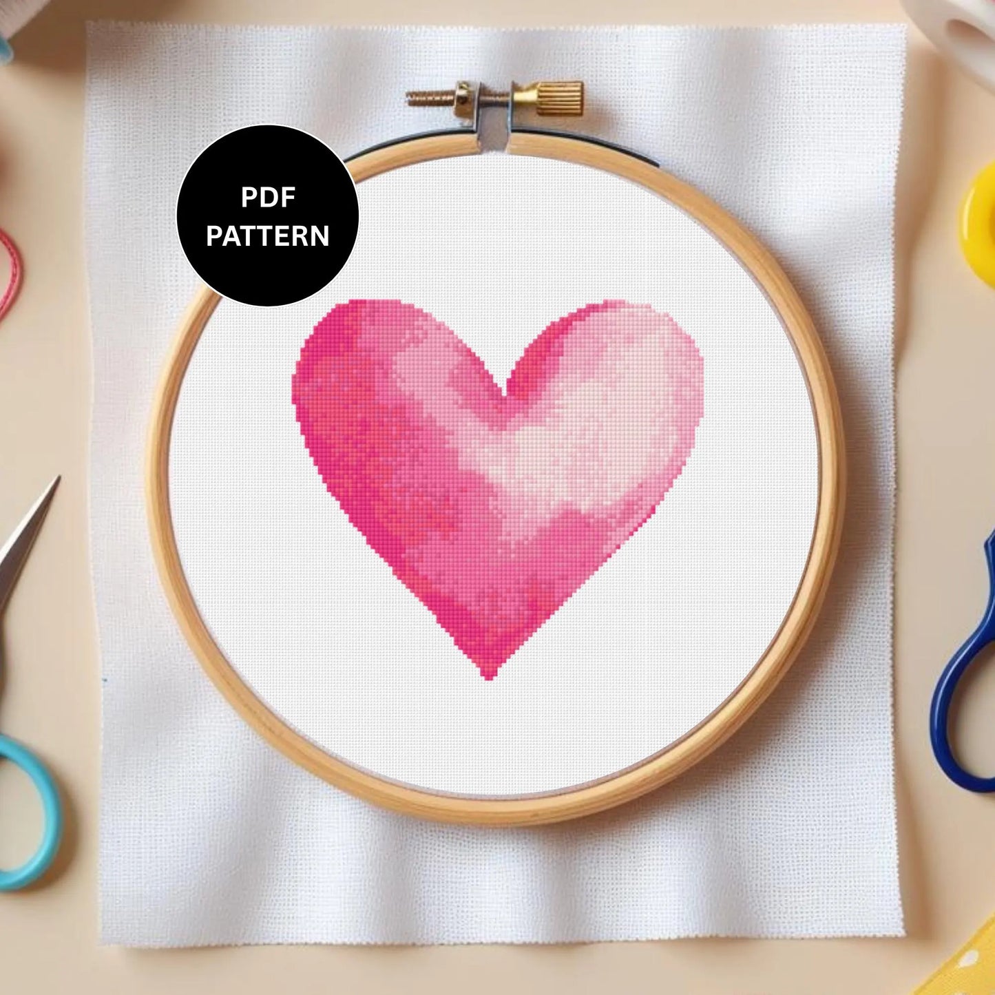 Pink Watercolor Heart Cross Stitch