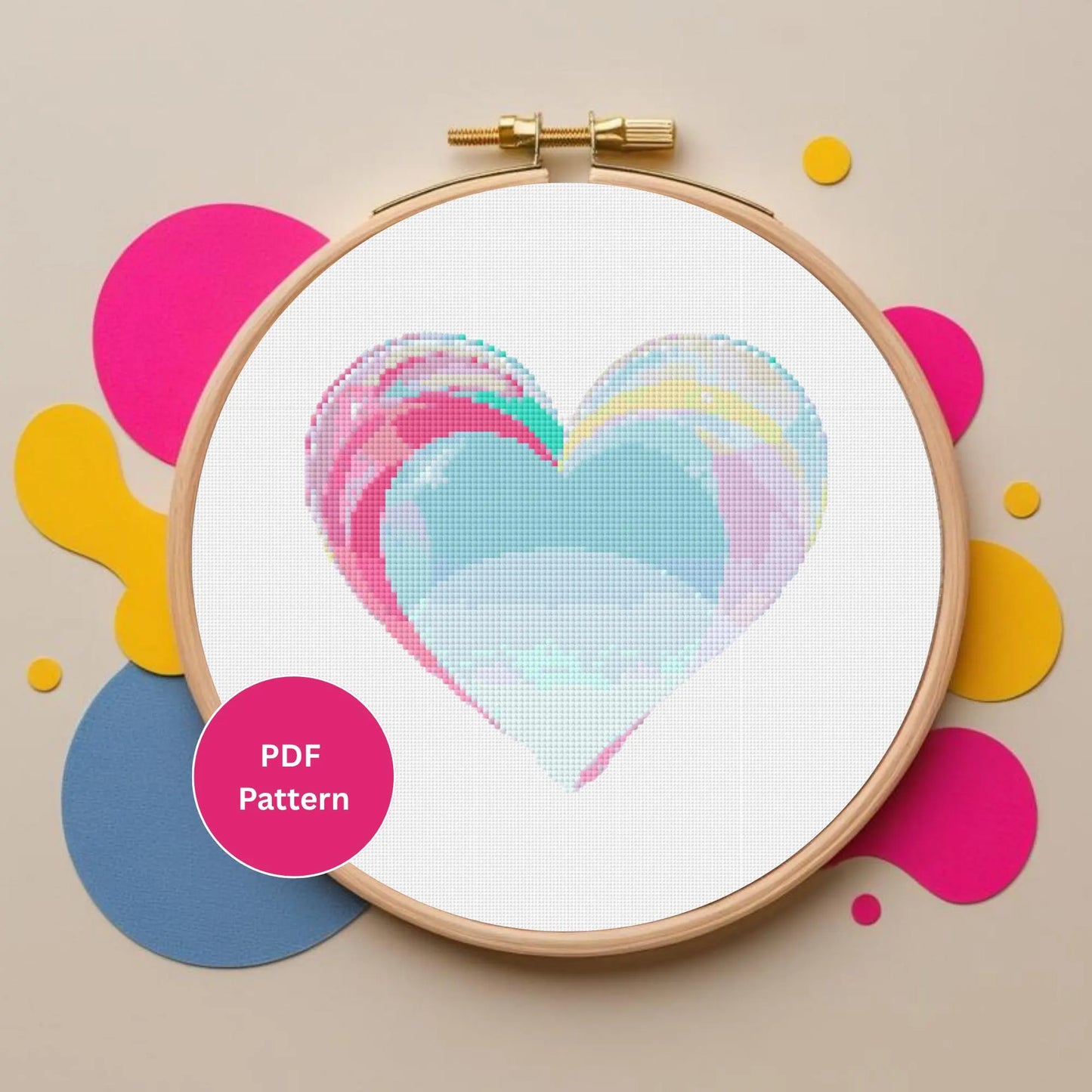 Blue Watercolor Heart Cross Stitch Pattern