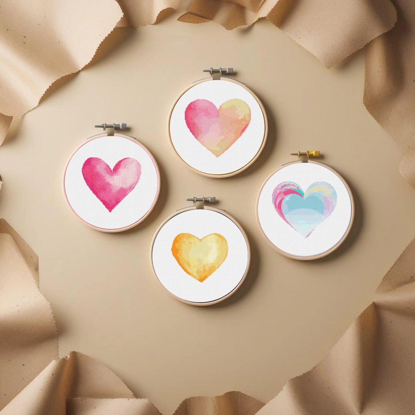 Watercolor Heart Cross Stitch Pattern Bundle