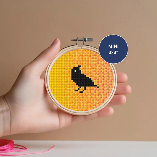 Ombre Mini Crow Cross Stitch Pattern – Halloween Instant PDF