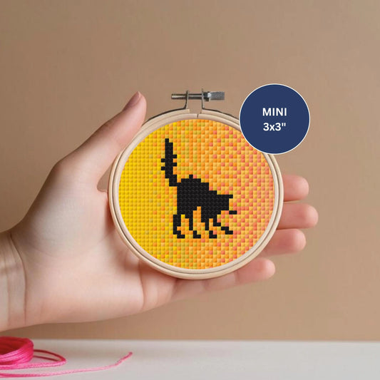 Mini Black Cat Cross Stitch Pattern – Beginner Halloween Silhouette PDF