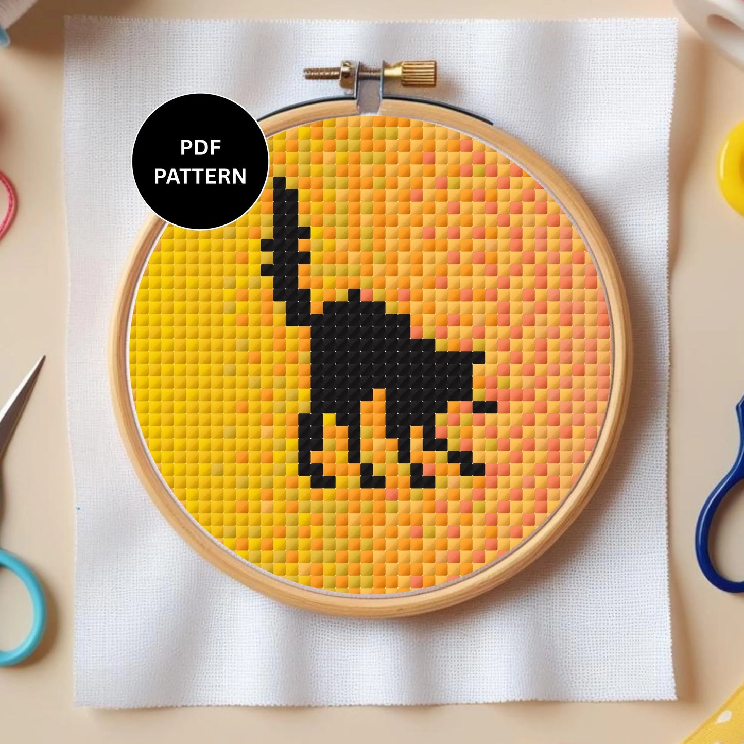 Mini Black Cat Cross Stitch Pattern – Beginner Halloween Silhouette PDF