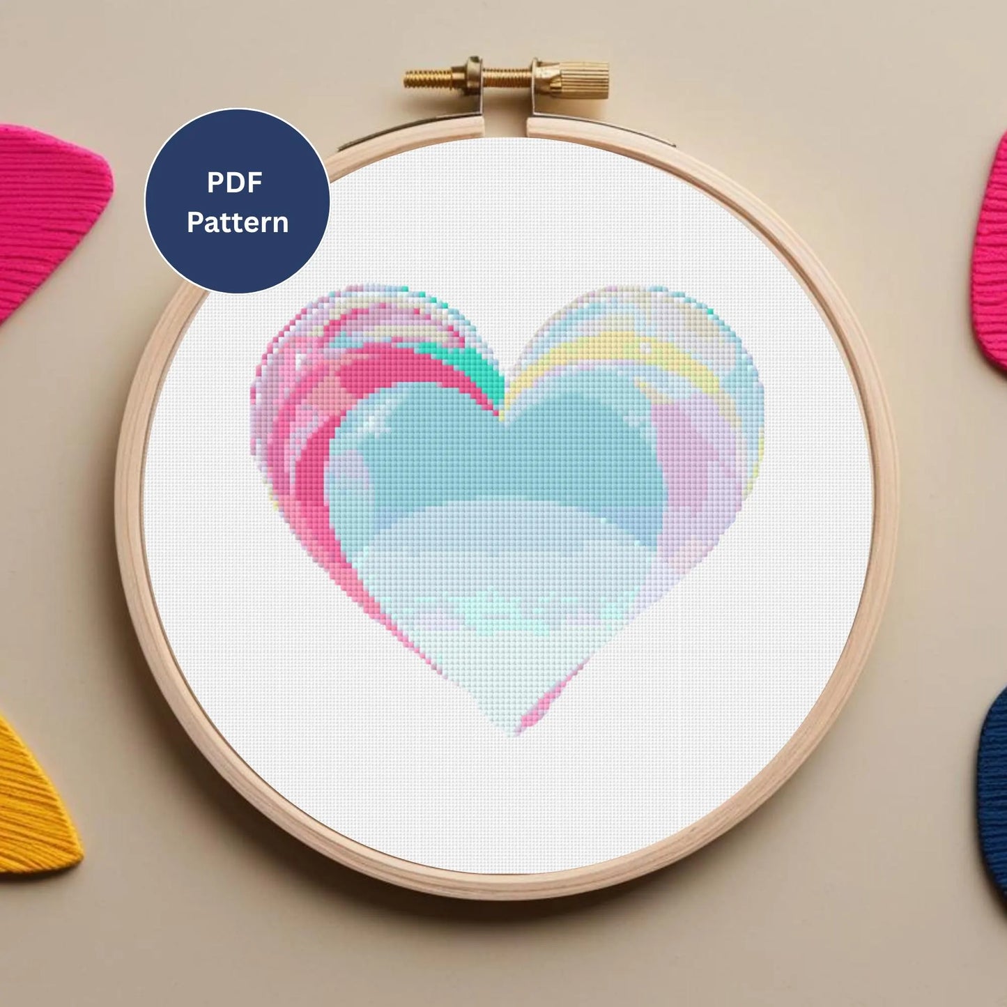 Blue Watercolor Heart Cross Stitch Pattern