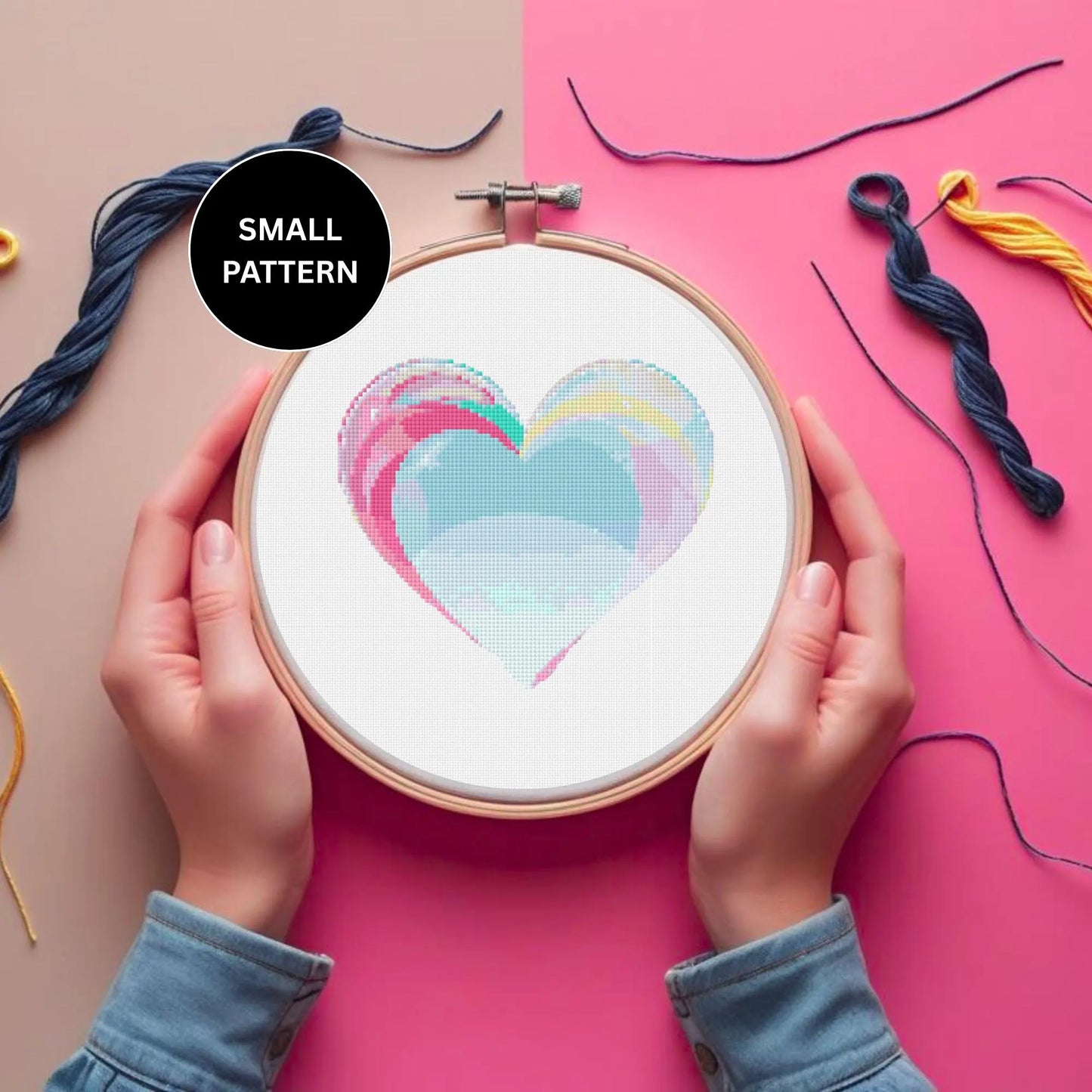 Blue Watercolor Heart Cross Stitch Pattern