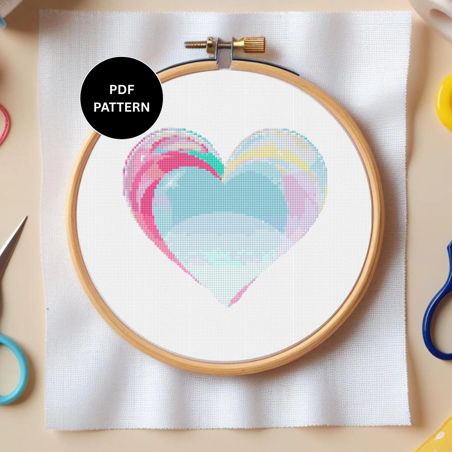 Blue Watercolor Heart Cross Stitch Pattern